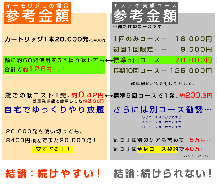 エステ美顔の参考金額